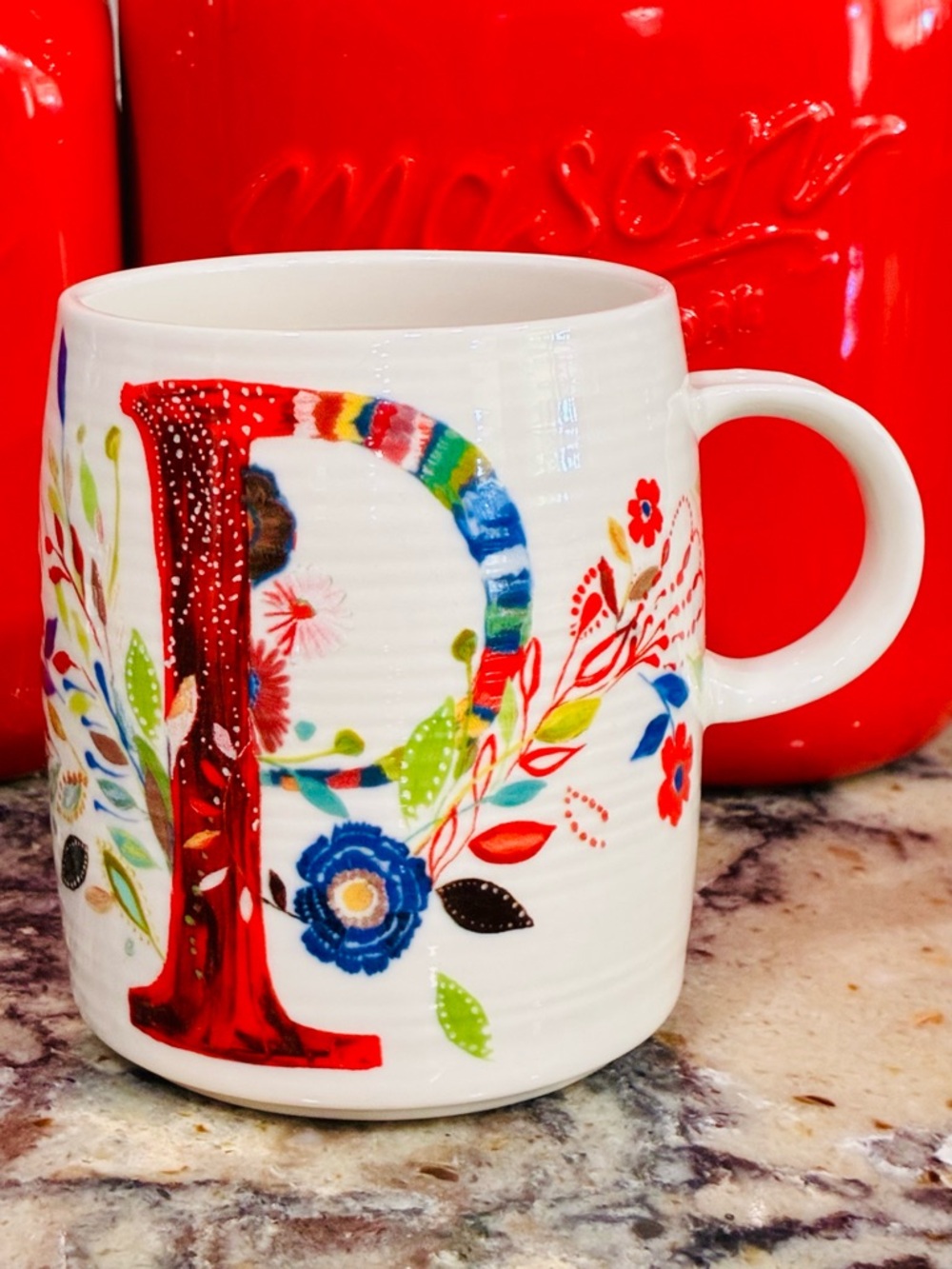 Anthropologie Starla M. Halfmann 12 oz Initial P Mug